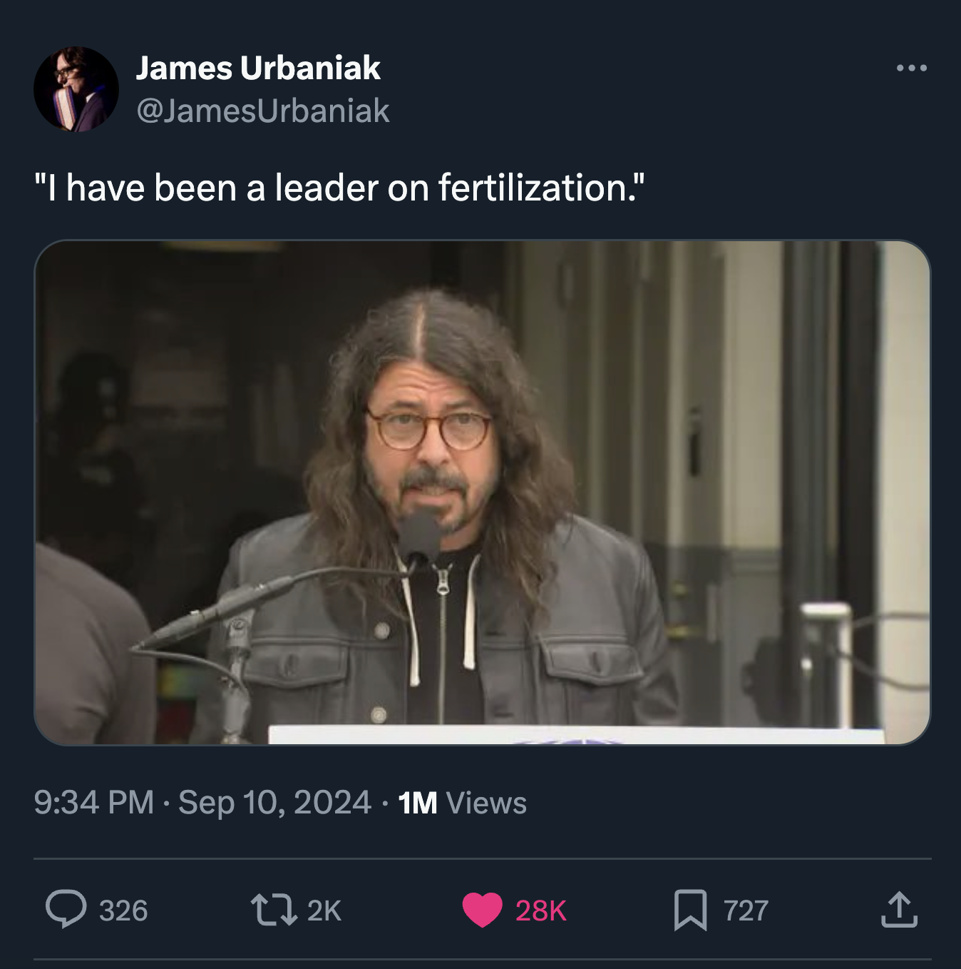 photo caption - James Urbaniak "I have been a leader on fertilization." 1M Views 28K 727 1